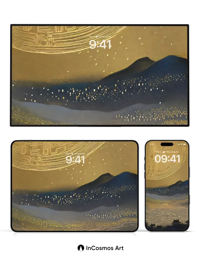 Golden Labyrinth Wallpaper with Celestial Glow