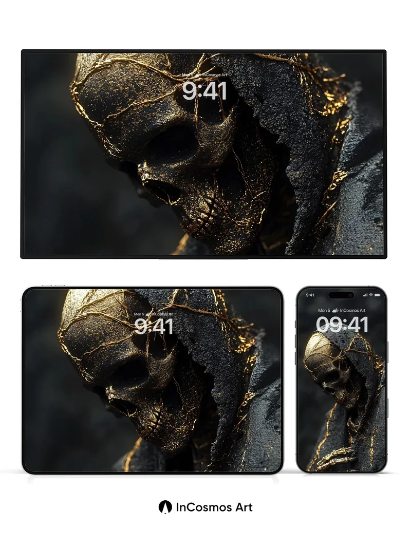 Golden Veil Wallpaper with Shadowed Bones