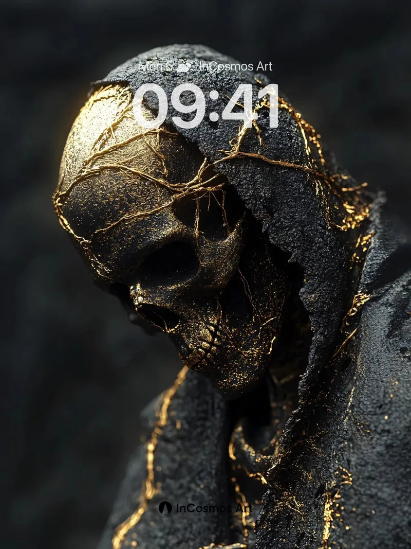 Golden Veil Wallpaper with Shadowed Bones