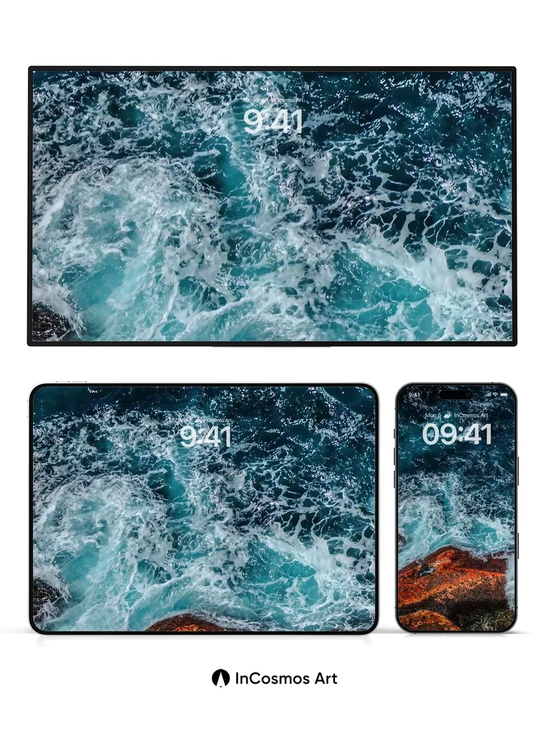 Turquoise Fury Wallpaper with Rust-Clad Rocks