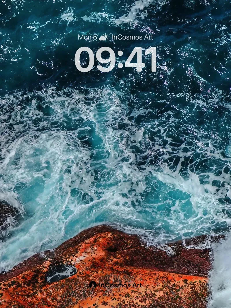 Turquoise Fury Wallpaper with Rust-Clad Rocks