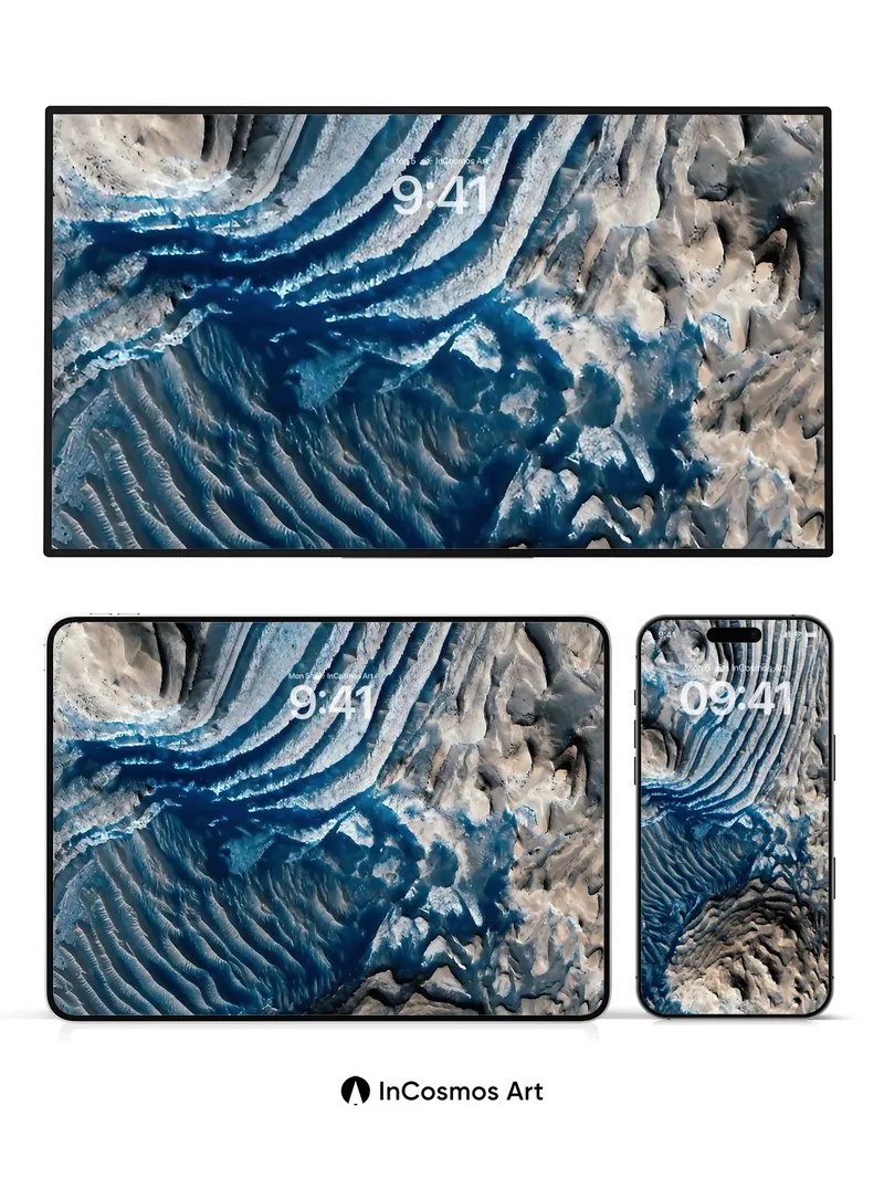 Serpentine Ice Wallpaper with Deep Blue Veins