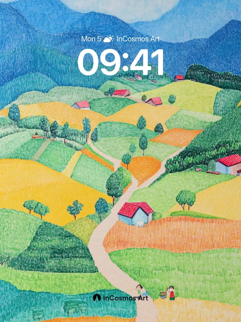 Serene Pathway Wallpaper with Rolling Fields