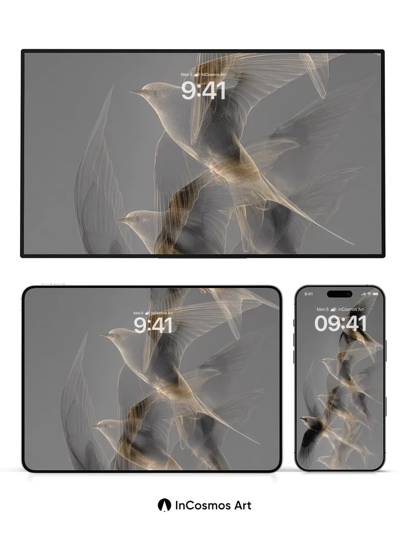 Ethereal Flight Wallpaper with Ghostly Traces