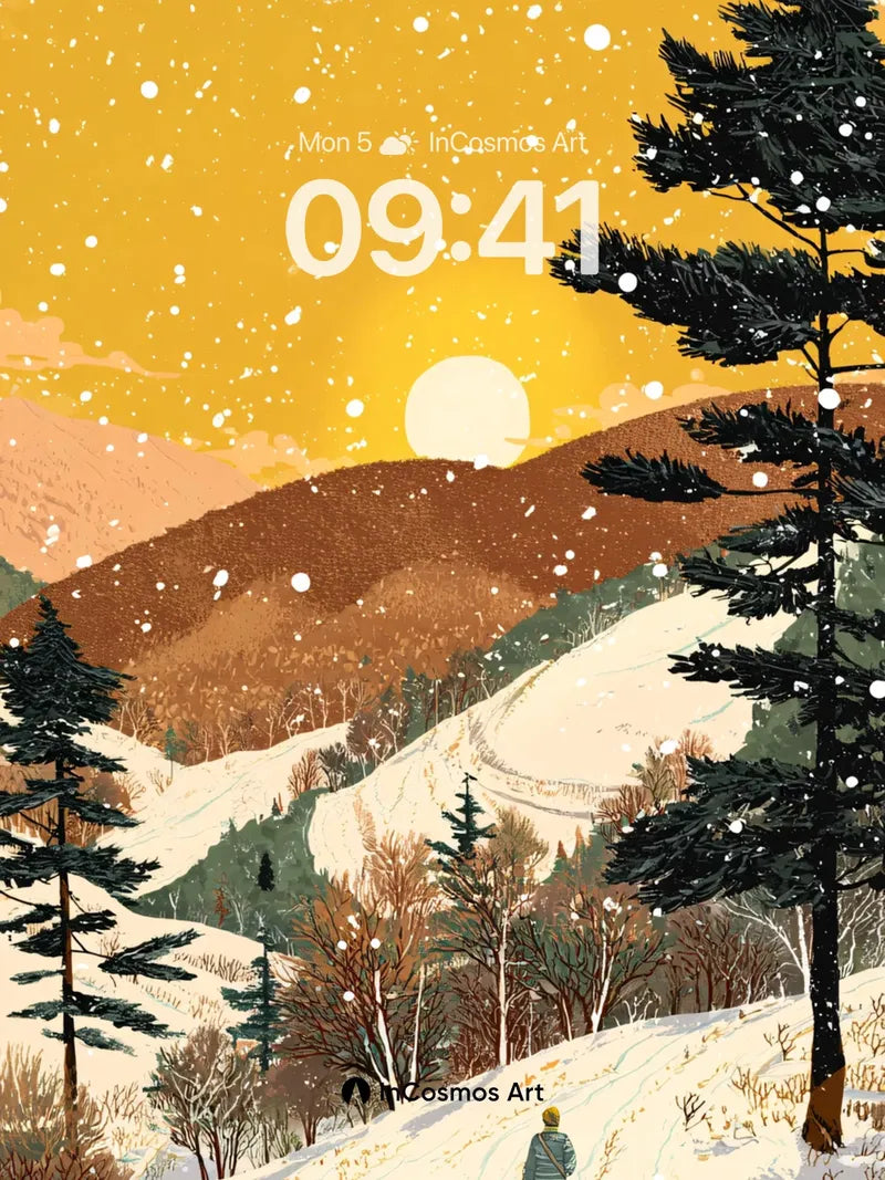 Golden Hush Wallpaper with Snowfall Trails wallpaper for iPhone, iPad & Mac