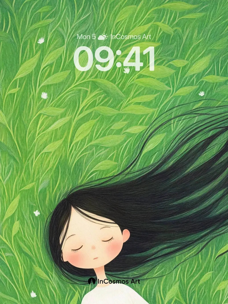 Serene Grass Whisper Wallpaper with Floating Hair