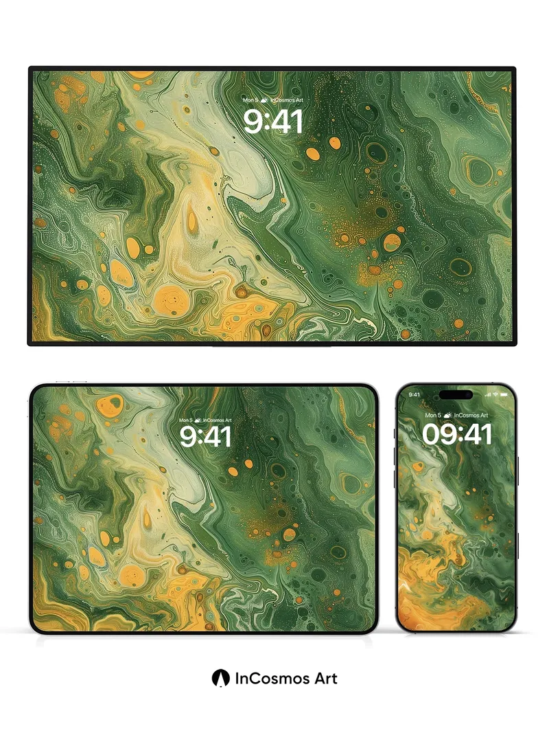 Emerald Drift Wallpaper with Golden Veins