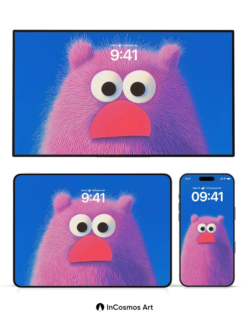 Playful Fuzz Wallpaper with Glowing Eyes