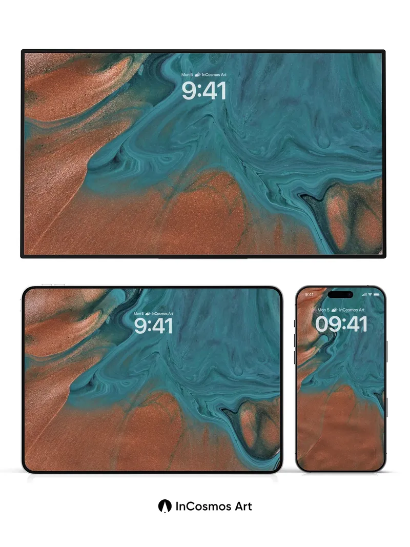 Copper Veil Wallpaper with Turquoise Drift