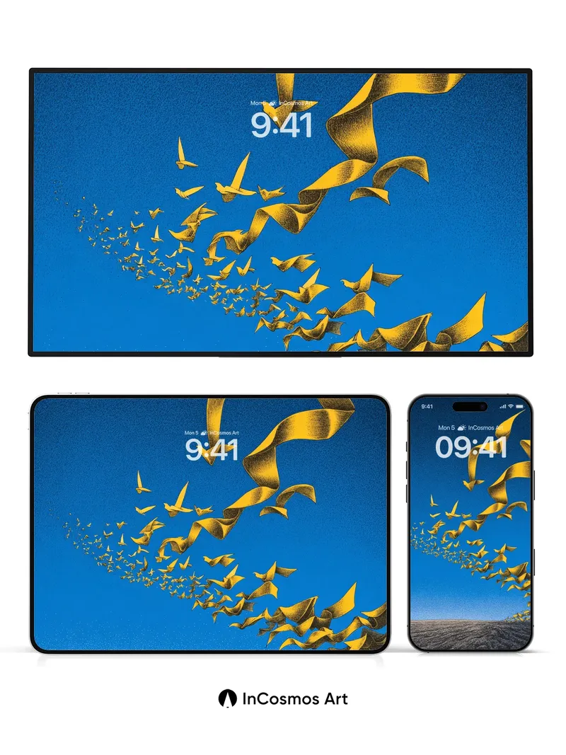 Golden Flight Wallpaper with Origami Transformation