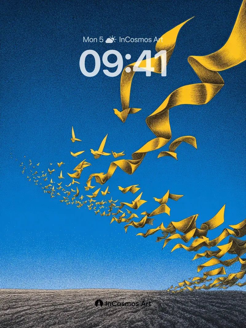Golden Flight Wallpaper with Origami Transformation wallpaper for iPhone, iPad & Mac