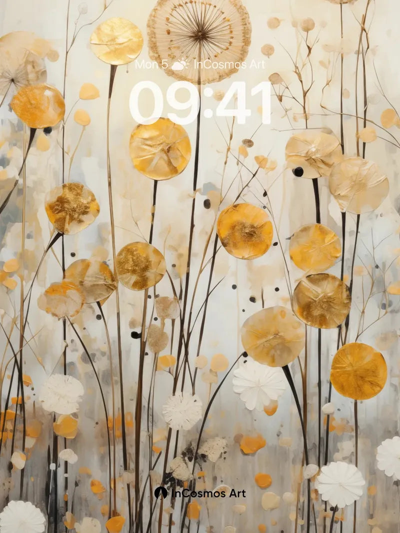 Golden Reverie Wallpaper with Ethereal Seeds