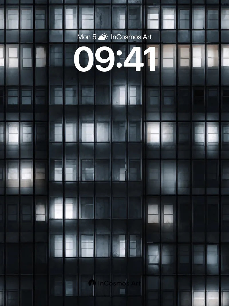 Midnight Grid Wallpaper with Flickering Windows