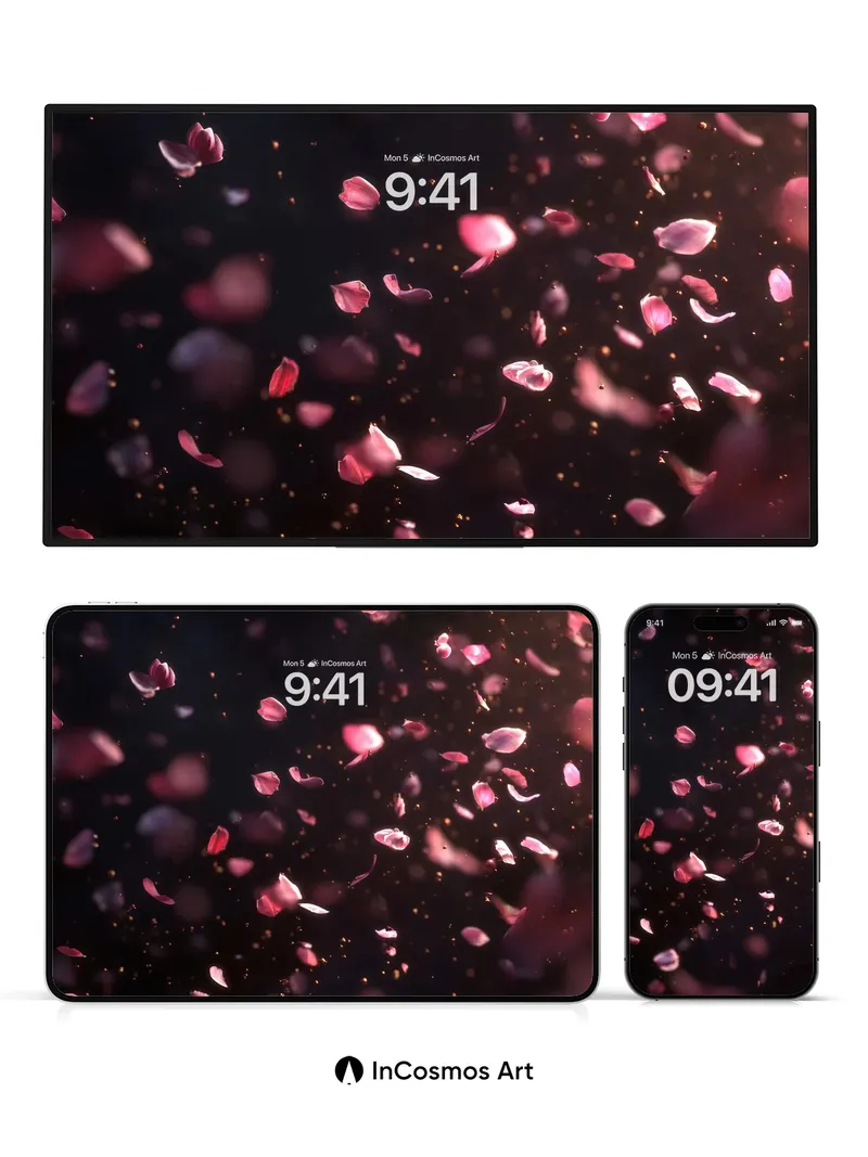 Whispering Petal Wallpaper with Floating Light