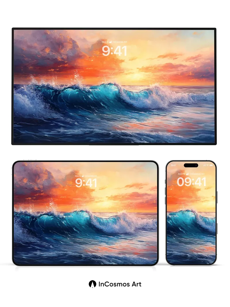 Crimson Horizon Wallpaper with Wave Pulse