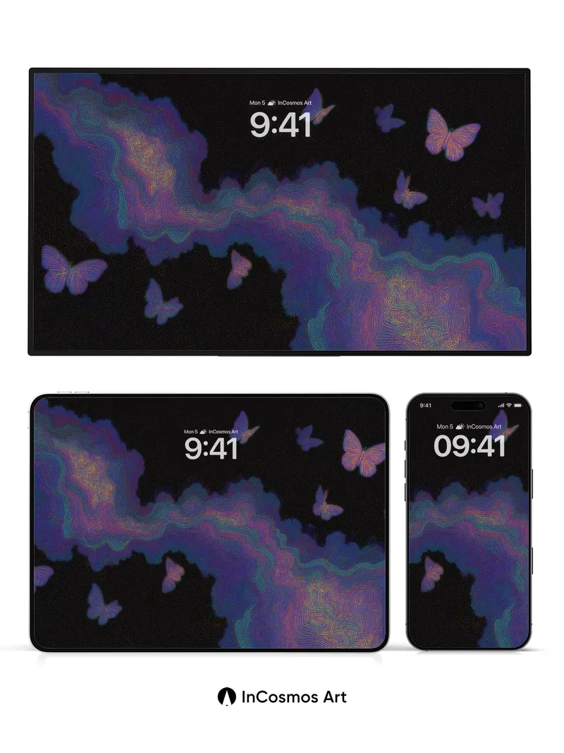 Luminous Drift Wallpaper with Fluttering Wings