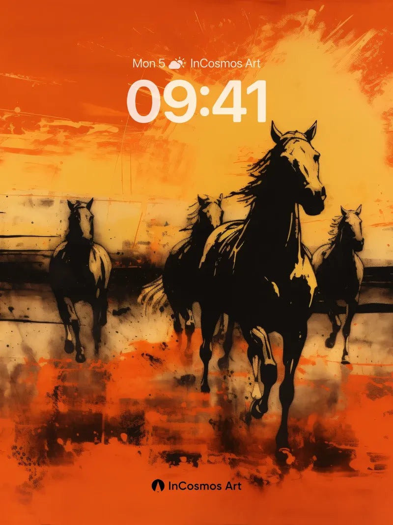 Crimson Gallop Wallpaper with Fiery Silhouettes wallpaper for iPhone, iPad & Mac
