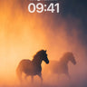 Golden Hush Wallpaper with Mist-Weaved Horses wallpaper for iPhone, iPad & Mac