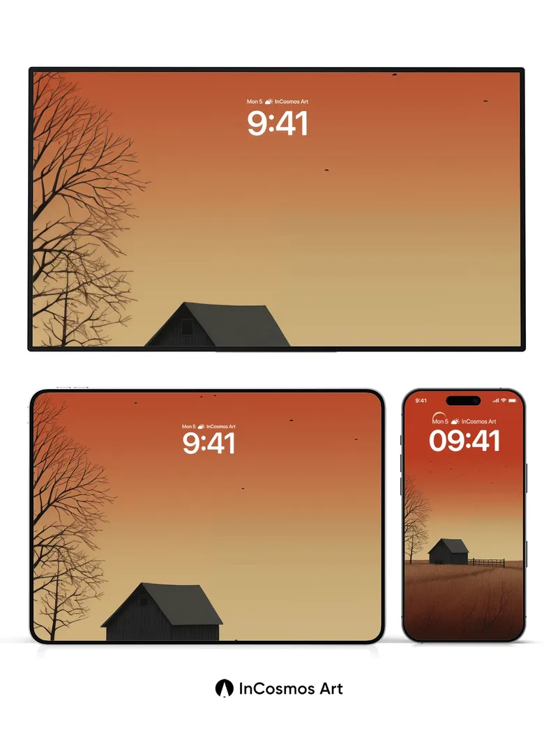 Crimson Stillness Wallpaper with Crescent Moon