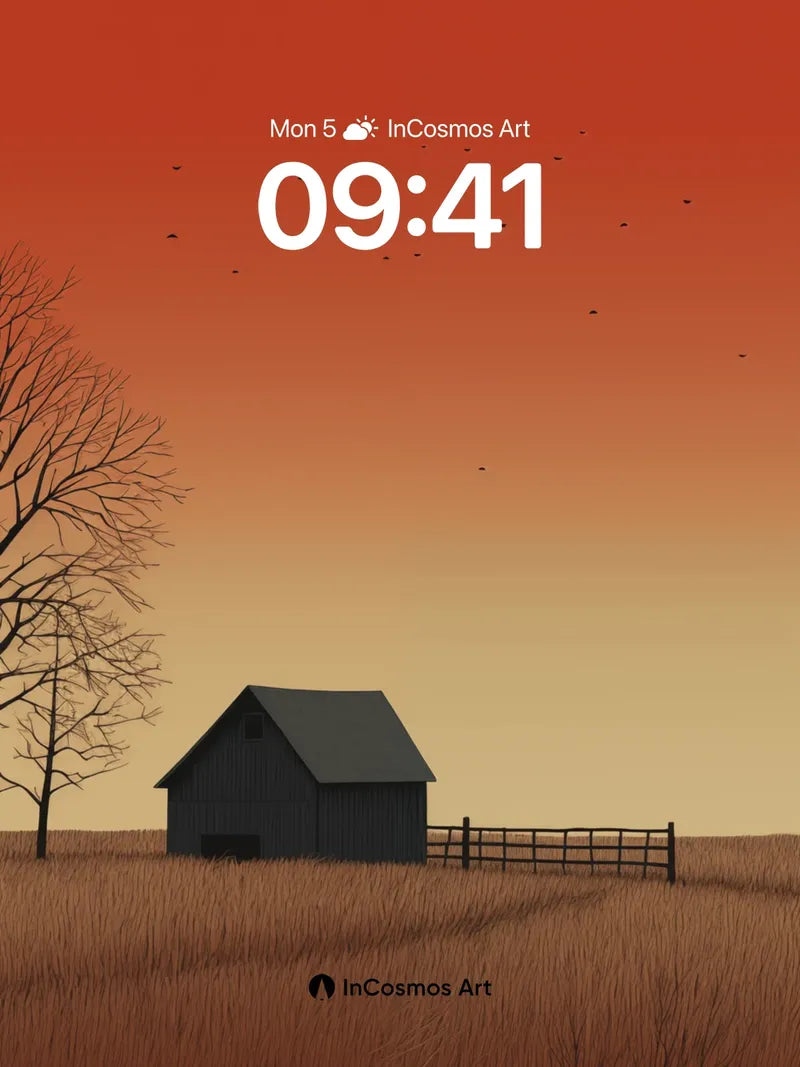 Crimson Stillness Wallpaper with Crescent Moon