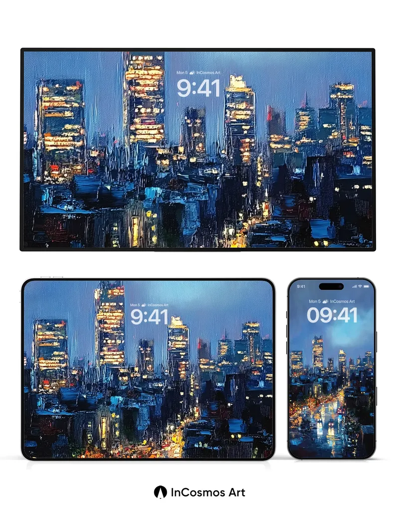 Neon Rainfall Wallpaper with City Pulse