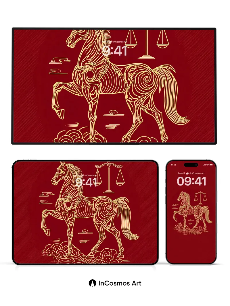 Golden Equine Balance Wallpaper with Clouded Steps