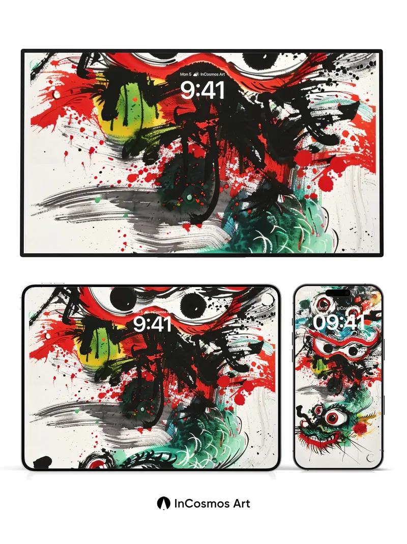 Chaotic Dragon Wallpaper with Splattered Ink