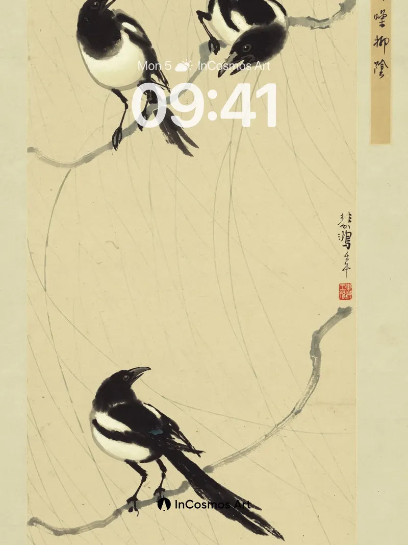 Serenity in Ink Wallpaper with Magpie Whispers