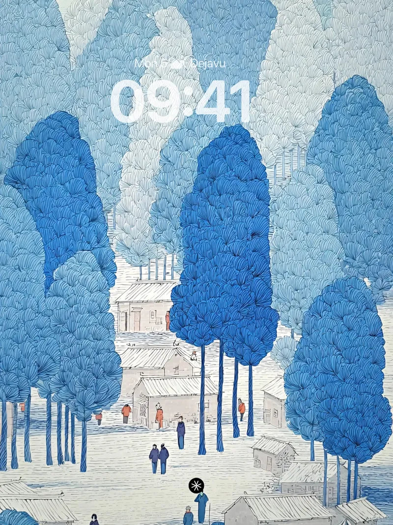 Blue Trees Village Wallpaper