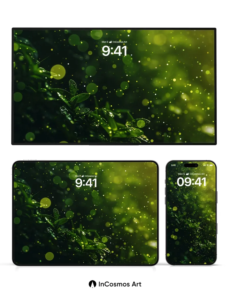 Luminous Forest Wallpaper with Floating Embers