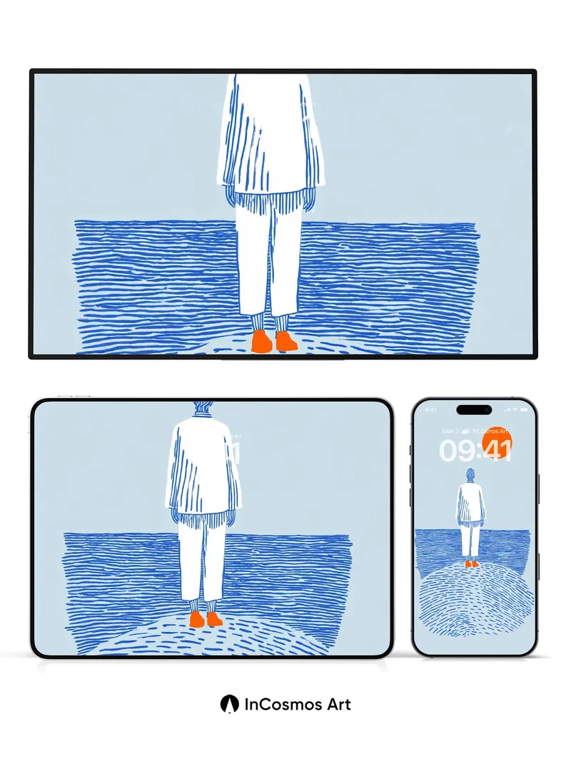 Solitary Horizon Wallpaper with Orange Sun