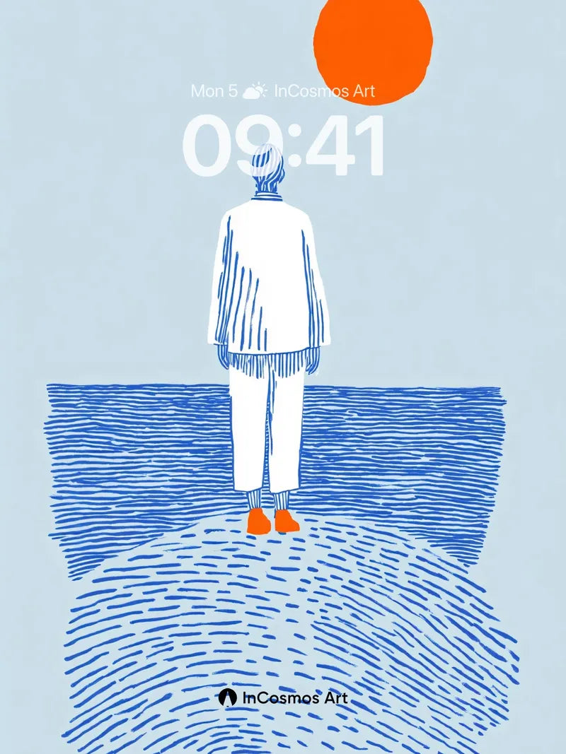 Solitary Horizon Wallpaper with Orange Sun