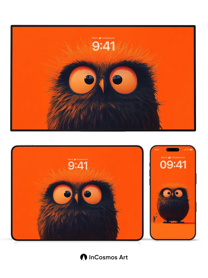 Whispering Orange Wallpaper with Tiny Lantern Keeper