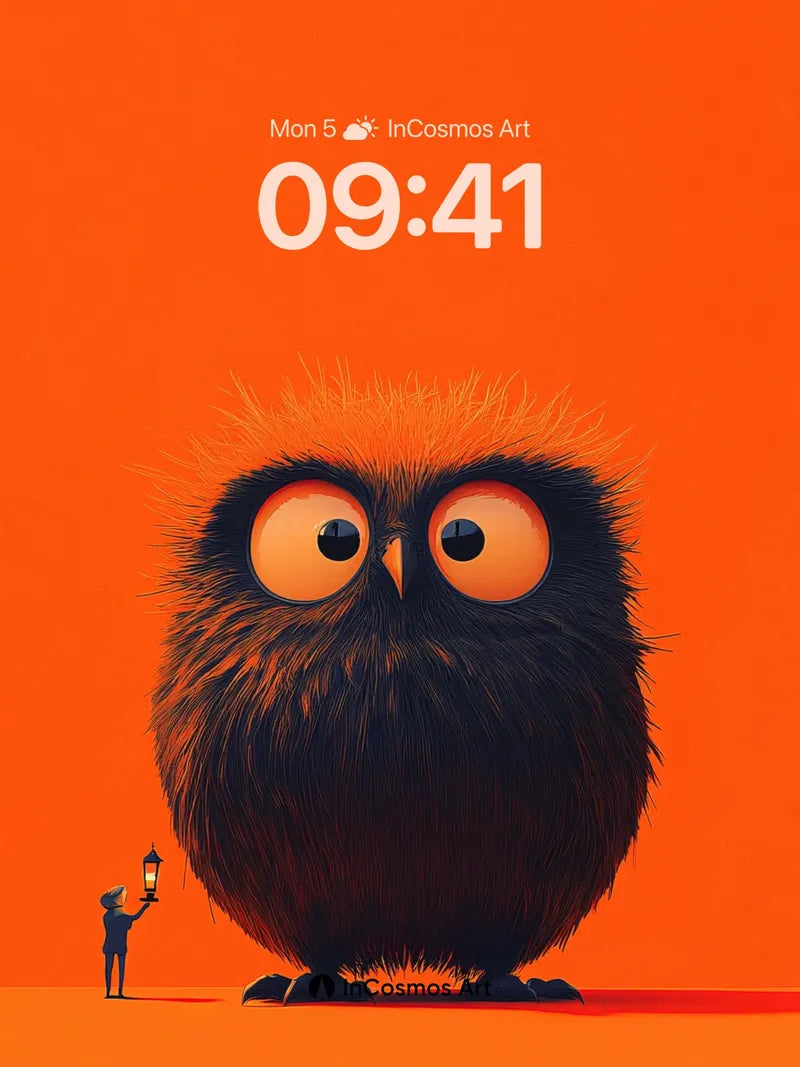 Whispering Orange Wallpaper with Tiny Lantern Keeper