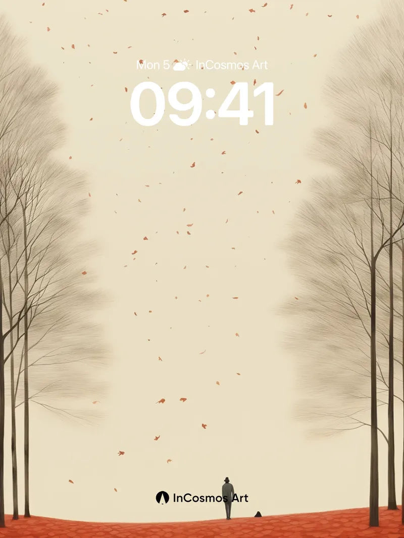 Solitary Autumn Wallpaper with Floating Leaves