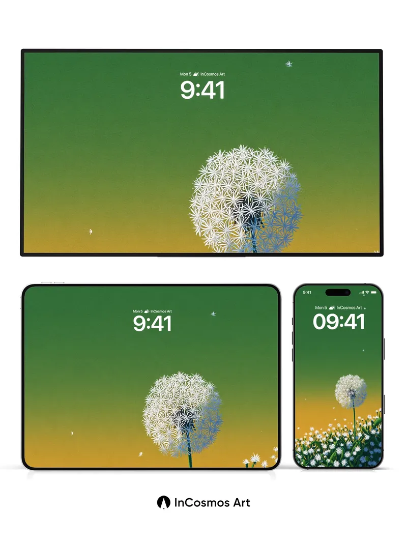 Serenity Dandelion Wallpaper with Floating Seeds