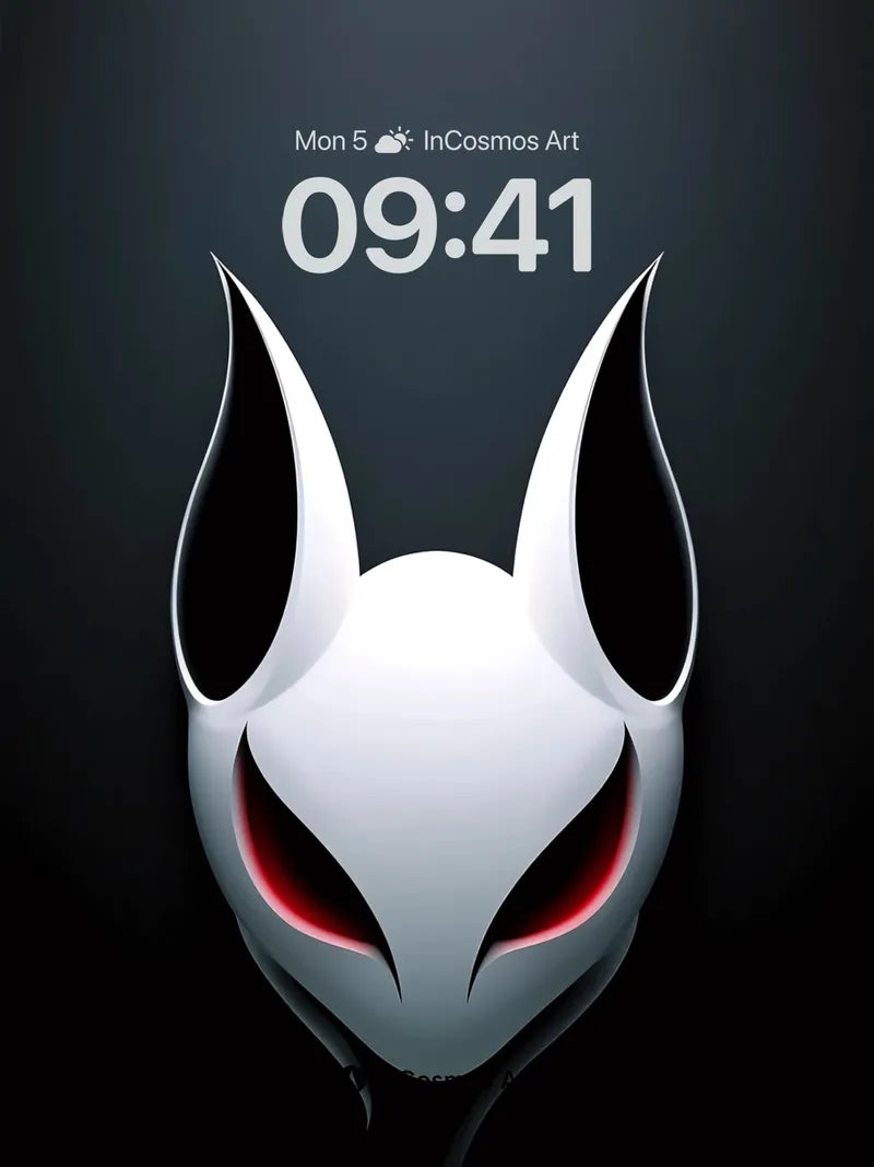 Futuristic Fox Mask Wallpaper with Crimson Gaze