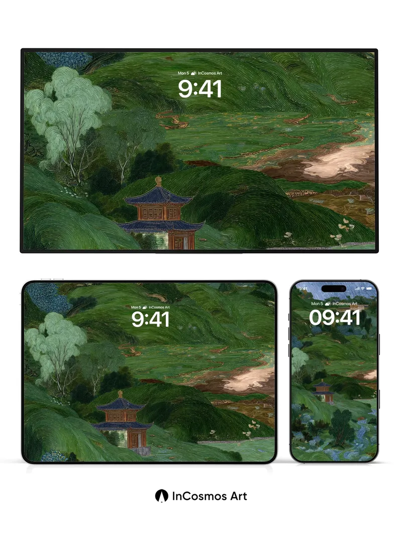 Whispering Hills Wallpaper with Van Gogh Swirls