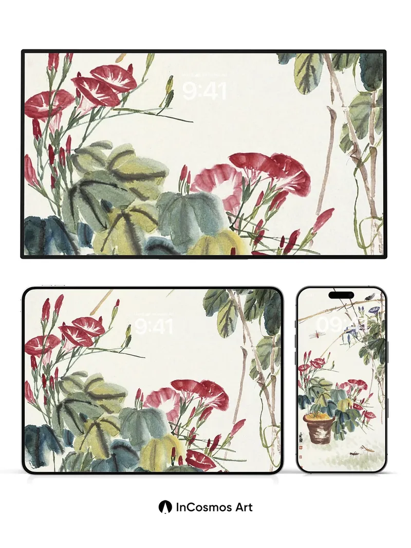 Serene Garden Wallpaper with Ink-Brush Whispers