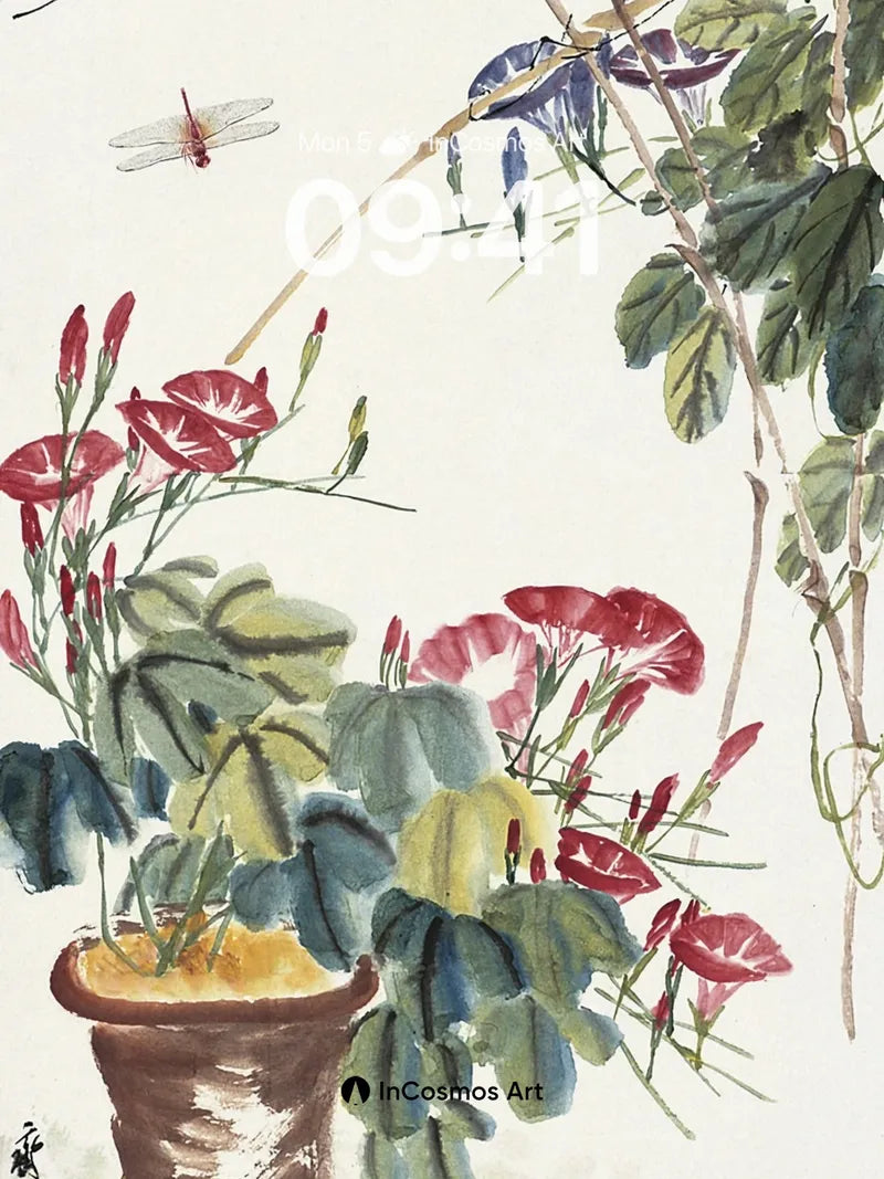 Serene Garden Wallpaper with Ink-Brush Whispers