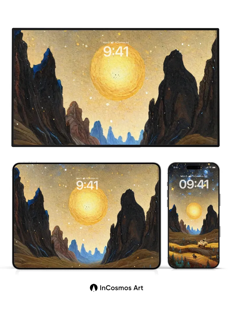 Stellar Canyon Wallpaper with Celestial Riders