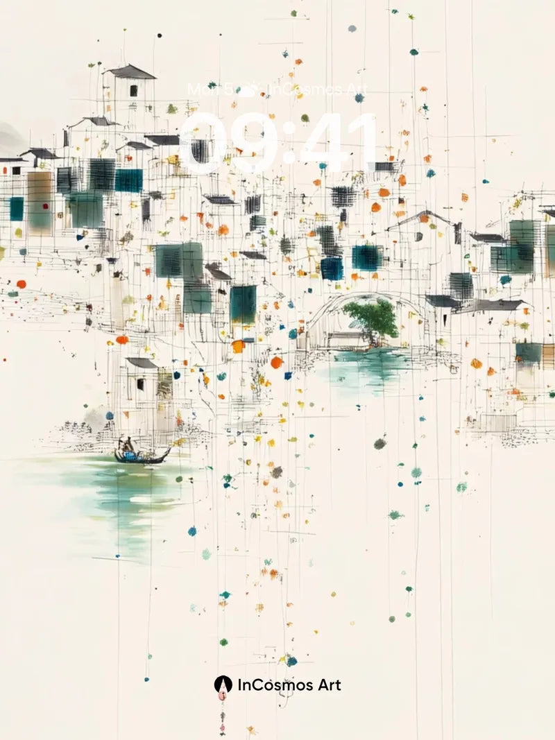 Serenity Ink Splash Wallpaper with Floating Villages wallpaper for iPhone, iPad & Mac