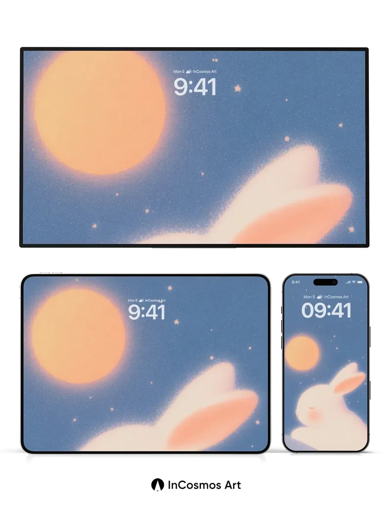 Serene Lunar Hare Wallpaper with Starlit Glow