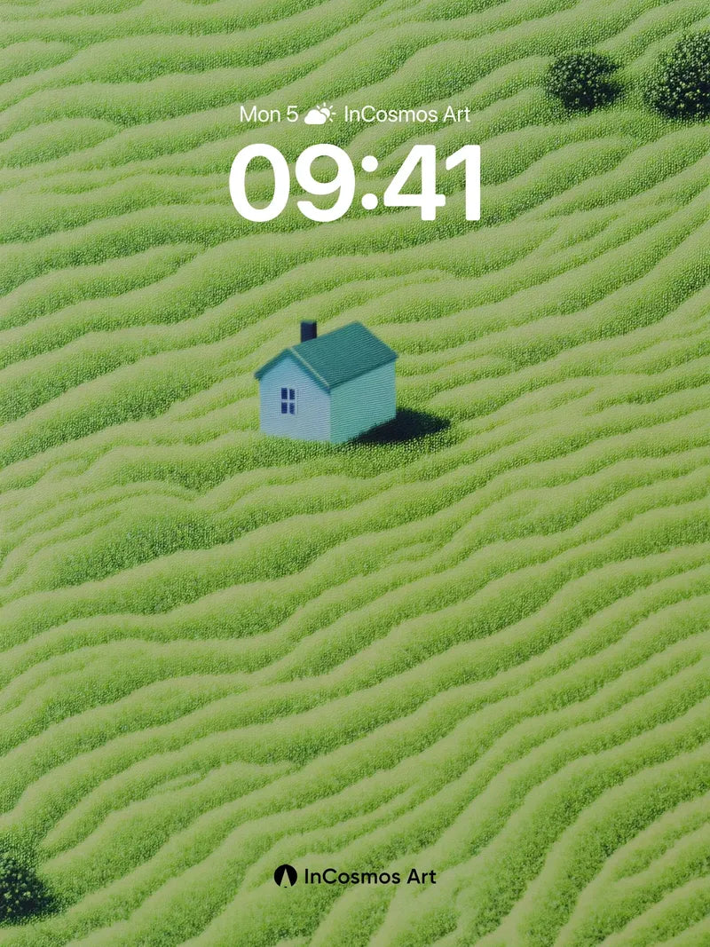 Serenity Field Wallpaper with Solitary Cottage