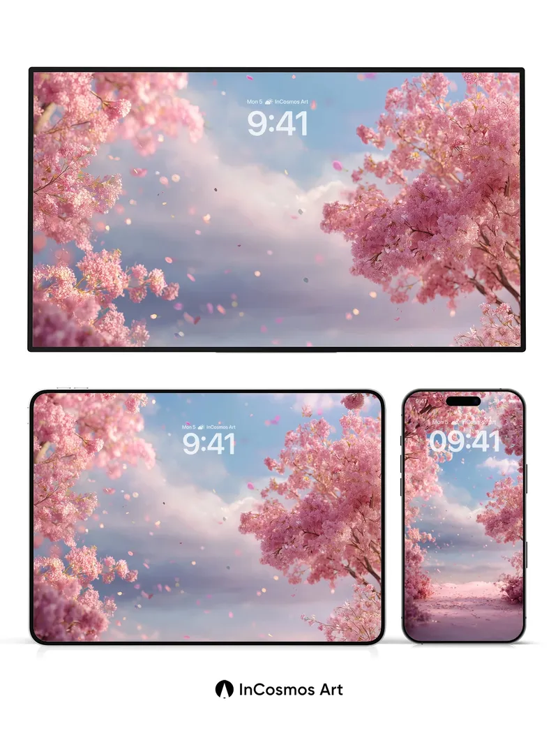 Sakura Veil Wallpaper with Floating Petals