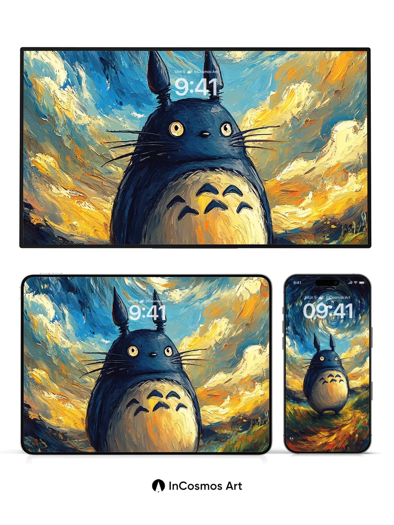 Whirlwind Totoro Wallpaper with Starlit Swirls