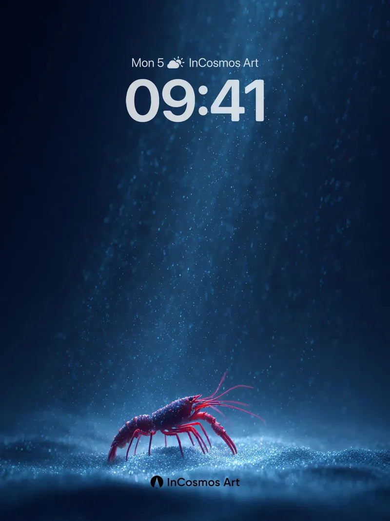 Deep Blue Solitude Wallpaper with Red Crayfish