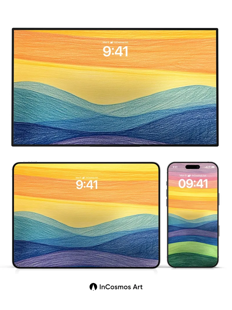 Serenity Wave Wallpaper with Rainbow Horizon