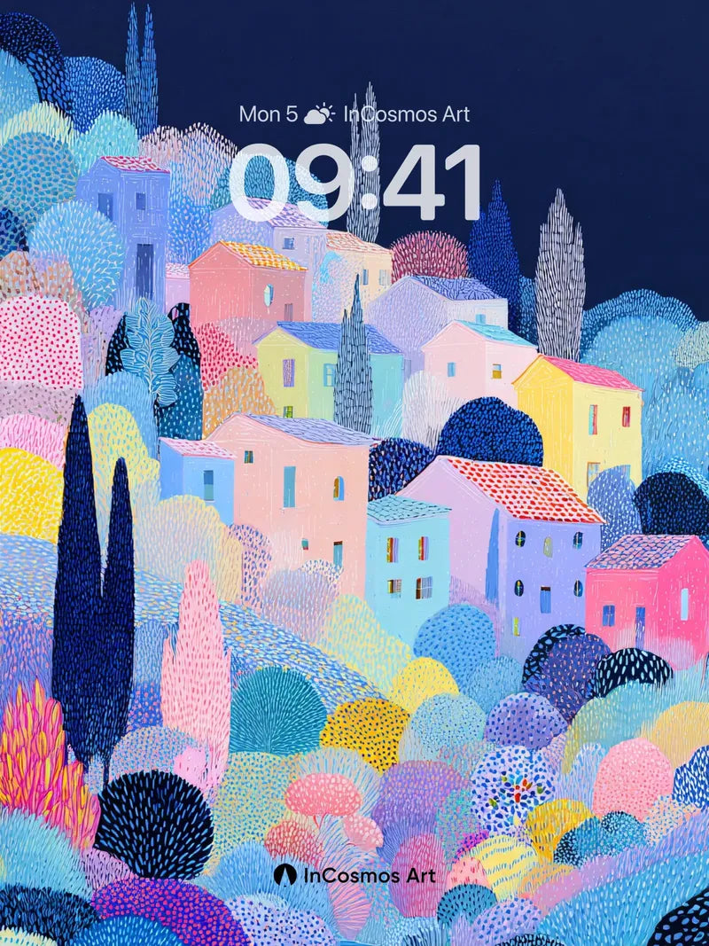Stippled Village Wallpaper in Pastel Haze wallpaper for iPhone, iPad & Mac