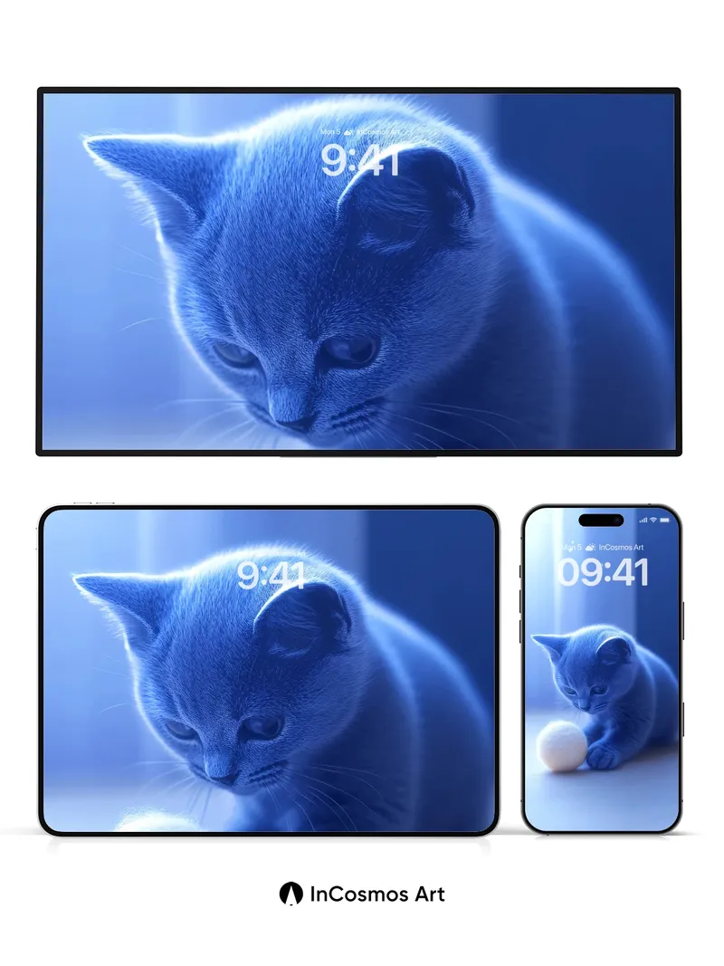 Serenity Blue Kitten Wallpaper with Soft Light Veil